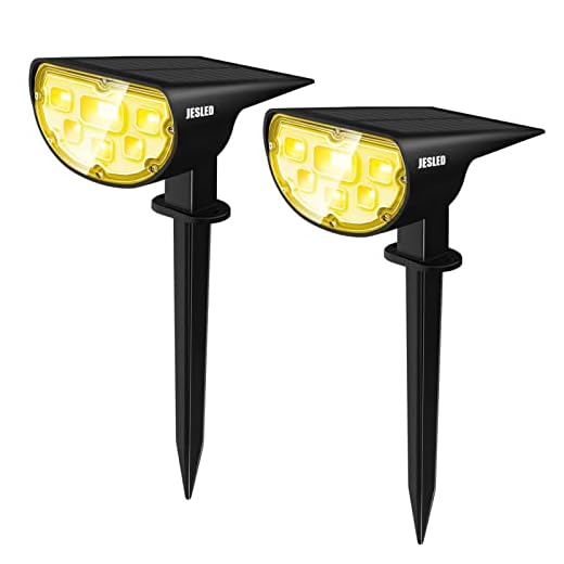 JESLED Solar Landscape Spot Lights, Warm White, Outdoor 14 LED Spotlight Dusk to Dawn, IP67 Waterproof Solar Powered 2-in-1 Wireless Landscaping Light for Yard Patio Garden Path Porch Walkway 2-Pack