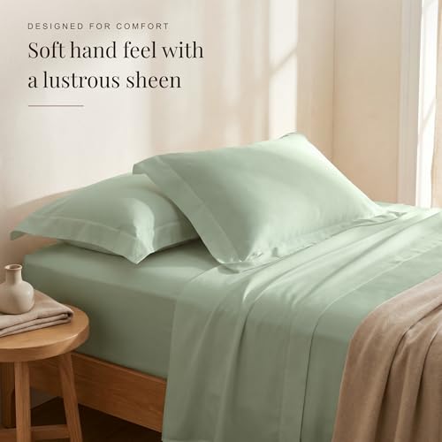 Image of Huesland 100% Pure Cotton Luxe Soft Touch Bedsheet 300 TC - Premium Luxury Bedsheet for Double Bed King Size | Misty Jade | 108 x 108 inches