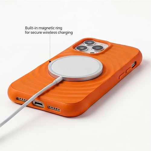 Image of amazon basics Shockproof Case for iPhone 14 Pro | Ripple Pattern | Camera Protection | Protective Cover with Enhanced Grip & Wireless Charging Support - Orange
