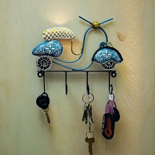 Image of SHREE 'O' GREEN TECH Metal Stylish Wall Art Scooter Key Holders with Hooks Decorative Multicolor Wall Hangers for Keys & Retro Home Decor | Perfect for Entryway, Living Room, Office & Cafe (9x7 Inch)
