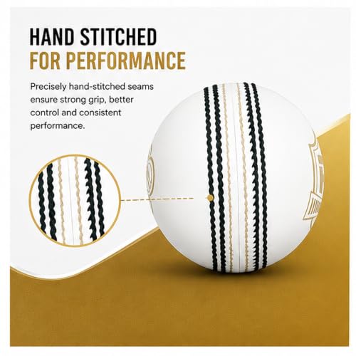 Image of R S Professional White Test 4 Piece Cricket Leather Ball Power Series Hand Stitched Ideal for T20, ODI & Test Matches (5, White)