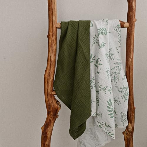 Image of Muslin Receiving Blankets, Neutral Blanket Swaddling for Newborn Boys and Girls, 5 Pack Breathable and Skin-Friendly Swaddle Wrap for Infant Baby (Bright Leaves)