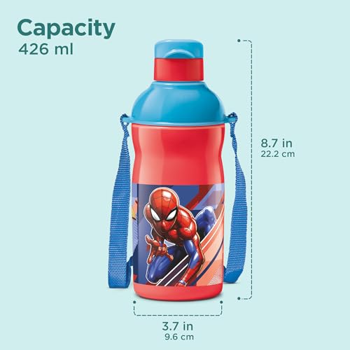 Image of Milton Marvel Kool Elite 400 Insulated Water Bottle for School Kids I Food Grade, Leak Proof Flip Top Lid, Easy to Carry Loop, Insulated Thermo Sipper Bottle for Kids, 426 ml, Red (Spider - Man print)