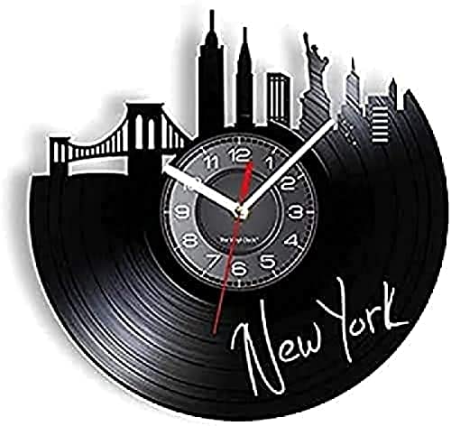 AVJERA Reloj de Pared New York Skyline Reloj de Vinilo Movimiento silencioso Relojes Estatua de Libe