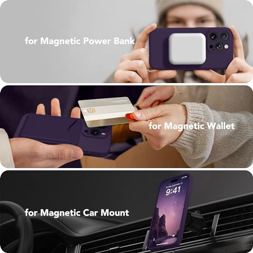 Image of Magnetic for iPhone 13 Pro Max Case, Compatible with MagSafe, [Full Camera Protection][Screen Protector] Silicone Shockproof Protective Phone Case for iPhone 13 Pro Max 6.7 inch, Deep Purple