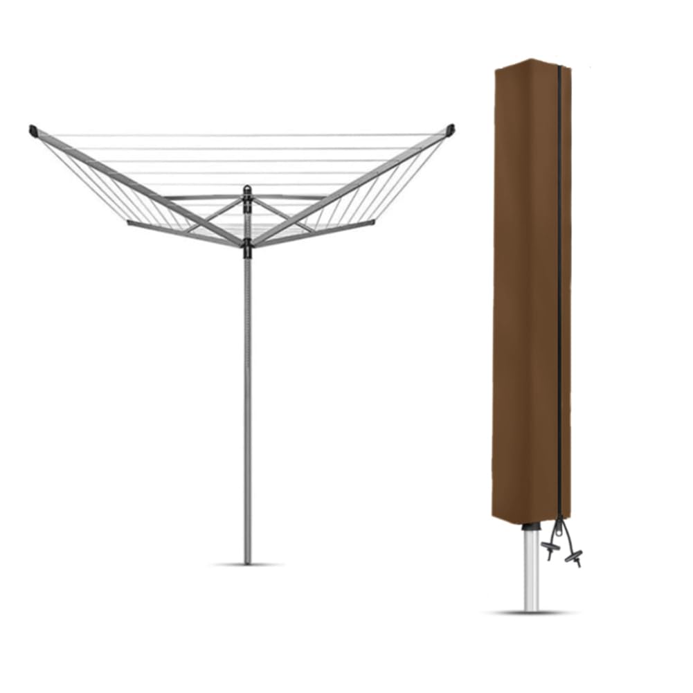 Csarpect Brown Rotary Airer Cover, Clothes Washing Line 420D Oxford Waterproof Windproof Uv-Resistant & Non-Slip Lining Dryer Umbrella Parasol Protective Zips, For Garden All Rotaries (,160*15*15Cm)