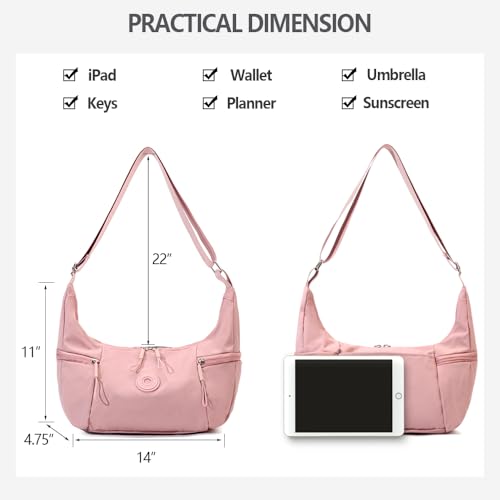 Nylon Crossbody Bags for women,Crescent Bag Luna Bag Large Hobo Crossbody Purse Casual Dumpling Cross Body Bags (Pink)4