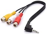 GLHONG Right Angle 3.5mm Male Plug to 3 RCA Female Cable Adapter for HDTV MP3 MP4 iPod AV Audio Video (3.5mm Male 90Deg to 3RCA Female)