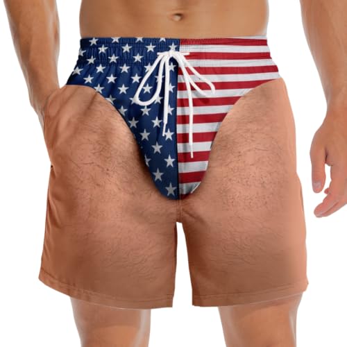 Pawfect House Gifts Custom Funny Patriotic Men Swim Trunks Personalized Summer Vacation and Travel Gifts for Men Freedom and Chill America Beach Short