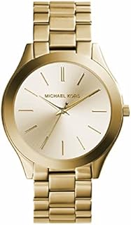 Michael Kors Damenuhr Slim Runway, Dreizeigerwerk, 42mm Edelstahlgehäuse in Gold mit Edelstahlarmband, MK3179