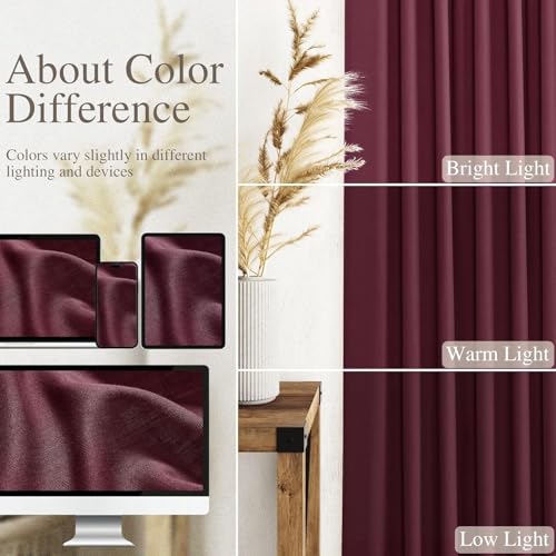 Image of Nanspring Burgundy Linen Curtains for Living Room 105 Inches Long Light Filtering Semi Sheer Curtain Back Tab Vintage Boho Decor Elegant Luxury Drapes for Bedroom Dinner Room 52x105, 2 Panels