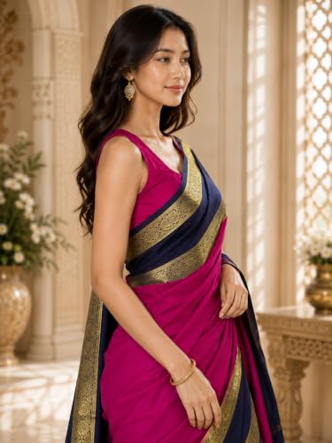 V navy blue hot pink silk saree – image 6