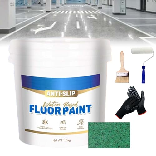 Wear-Resistant Anti-Slip Self-Leveling Epoxy Floor Paint, High-Gloss Marble Effect Epoxy Floor Coating, Epoxy Floor Paint for Concrete, Anti-Slip Quick-Dry Water-Based Garage Floor Paint (Green)