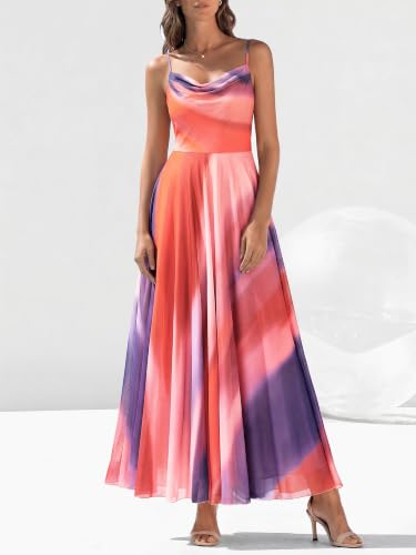 Image of BTFBM Women Summer Maxi Dresses Elegant Wedding Guest Dress | Cowl Neck,Spaghetti Strap,Mesh,Floral,A-Line,Flowy,Party,Cocktail,Homecoming,Graduation,Sundress,Prom,Beach Long Dresses