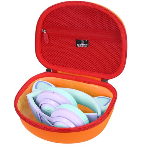 Image of Tourmate Hard Travel Case for Riwbox CT-7 / CT-7S Cat Ear LED Light Kids Wireless Headphones, Protective Carrying Storage Bag (Orange&Yellow)