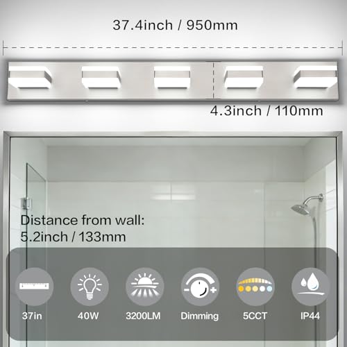 Image of SOLFART Brushed Nickel Vanity Lights for Bathroom, 5 Color Temperature Bathroom Light, Light Fixtures Over Mirror, Modern LED Lighting Adjustable Color 5CCT