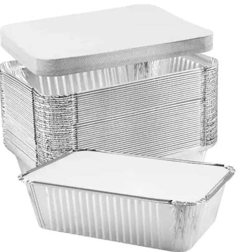 OUTIHOME Barquette Aluminium avec Couvercle Cartonné 1500 ml, Lot de 50 Pièces, Barquette Alimentaire Jetable Adapté pour Cuisson Four, Barbecue,...