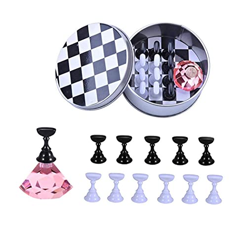 Nail Art Tips Holder Practice Display Stand, Magnetic Stuck Crystal Nail Art Holder, Chessboard Nail Art Display Tools Set for Nail Art Salon DIY Practice Manicure