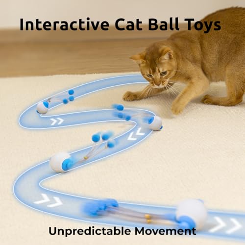 TENECUTE Cat Toys for Indoor Cats, Interactive Cat Toy Ball with Pom-Pom Tails, Automatic Cat Toy Self Play Exercise Toy to Relieve Boredom for Kitten & Adult Cats (Blue) — view 5