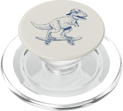 Funny Dinosaur T-Rex Skateboarding Skater Skating Kid Boy PopSockets PopGrip for MagSafe