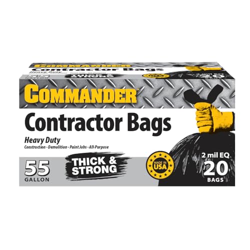 Commander 55 Gallon 2 MIL (eq) Heavy Duty Contractor Bags with Flap Ties - 36 x 56 with flaps - Pack of 20 - For Contractor Industrial & Outdoor