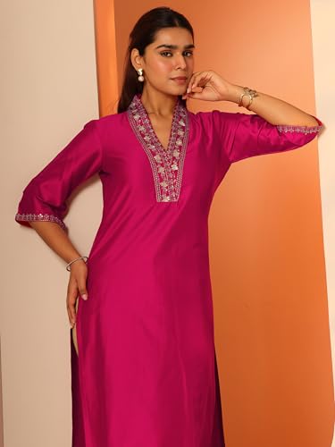 Image of Libas Yoke Design Silk Straight Kurta for Women Suit
