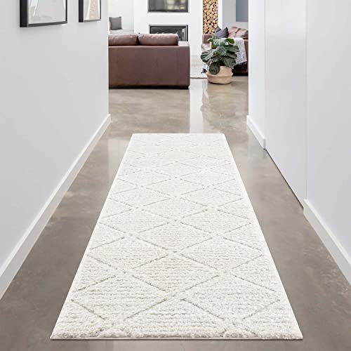 carpet city Teppich-Läufer Hochflor Flur - 80x300 cm - Landhaus-Stil Einfarbig Creme - Cut-Loop, Hochtief, 3D-Effekt - Shaggy Teppiche Flauschig-Weich Schlafzimmer Langflor Bettvorleger Cover