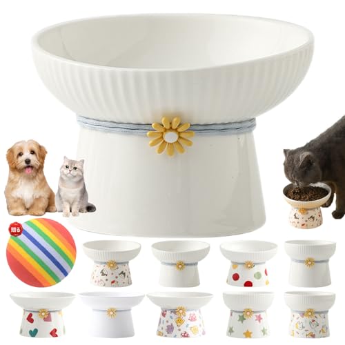 フードボウル 猫 陶器 ペットボウル 犬 斜め ペット用食器 脚付き 猫用食器 水飲み 餌入れ 犬猫兼用食器 洗いやすい 食べやすい 吐き戻し防止 首や腰の負担を軽減し 電子レンジ 食器洗浄機 対応 猫用品 (H#)