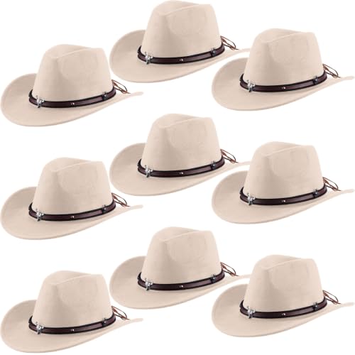 Image of Toulite 9 Pcs Western Cowboy Hats Faux Felt with Strap Bulk | 9 Color Fur Faux Felt Travel Cap for Men Women, Cowgirl Party Halloween Cosplay Costume Western Theme Events