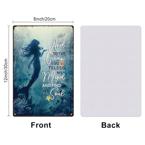 SUPERDANT Mermaid Metal Signs Inspirational Quotes Tin Signs to The Ocean Lose Mind Find Soul Walll Plaque Funny Sign and Plaque Bathroom Metal Sign for Bedroom Man Cave Bar Cafe Bar Home - Image 2