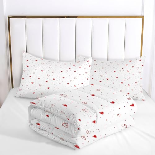 Couette d'été 140x200cm rouge clair à pois imprimé cœur géométrique et légère - 6