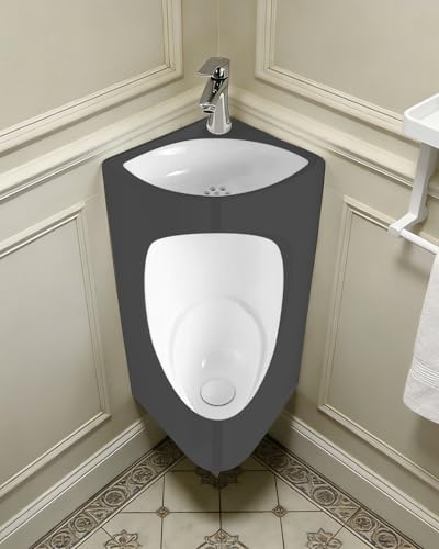 Urinario de Pared para Hombre Urinos de Esquina, Urino de Cerámica para Hombres con Lavabo y Tubo, Kit de Urino con Cisterna para Hombres para Baños, Garajes Hoteles Hospitales(Gray)