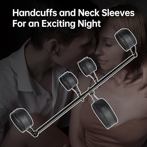 Weimob Handschellen Fußfesseln Fessel Bondage Sets verstellbar Spreizstange Fesselstange Bondage Sexspielzeug für extreme Paare, Anfänger Einstellbar Metallspreizstange schwarz