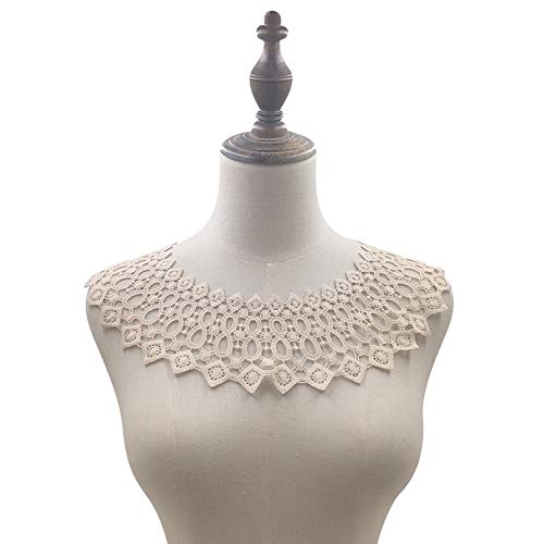 White Embroidered Lace Neckline Collar Floral Brown Leaf Applique Patches Scrapbooking Embossed Sewing (Cream H) #TOP24