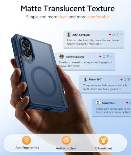 Image of FNTCASE for Samsung Galaxy Z Fold 8 Case: [Hinge Protection] Translucent Matte Cases [Compatible with Magsafe] [Screen Protector] Military Grade Shockproof Protective Phone Cover-Blue