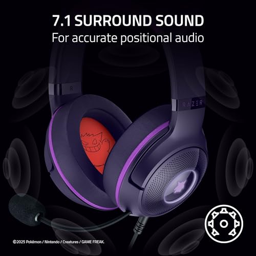 Image of Razer Kraken Kitty V2 USB Wired Headset: Gengar Spikes - Stream Reactive Lighting - HyperClear Cardioid Mic - 40 mm Drivers - 7.1 Surround Sound - Comfortable Ear Cushions - Pokemon Gengar Edition