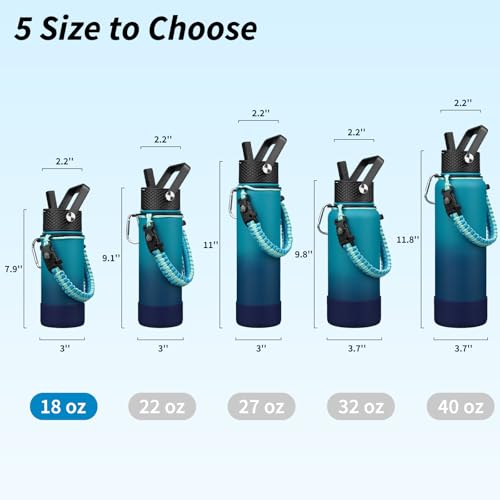 Image of BJPKPK 18oz Insulated Water Bottle with 3 Lids, Straw Lid & Handle