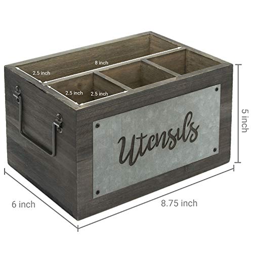 Mygift Vintage Gray Solid Wood Utensil And Napkin Holder Serving Caddy With Rustic Handles And Galvanized Panel With Utensils Cutout Design #TOP3