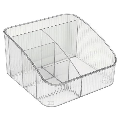 JessLab Makeup Organizer, PET Skincare Organizer with 5-Compartment Cosmetic Storage Makeup Organizer for Desk Wardrobe Bathroom Vanity Countertop, Transparent