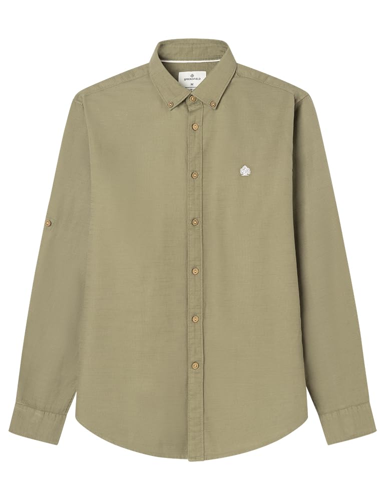 SPRINGFIELD Men's Slub Structure Solid Shirt, Clear Khaki, XL
