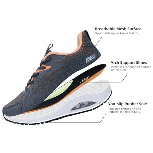 Image of Women's Walking Shoes Arch Support Running Shoes Non-Slip Air Tennis Sneakers for Gym Sports Workout GreyOrange 6.5