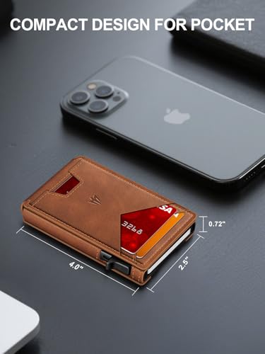 Image of Wallet for Men, Slim Minimalist Wallet with Money Clip＆ID Window, RFID Blocking Pop-Up Credit Card Holder, Smart Auminum Mens Wallet Holds 9-13 Cards (Gift Box) (Brown)