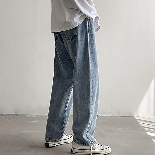 Rexcyril Men's Loose Fit Straight Leg Denim Jeans Baggy Wide Leg Plain Pants Trousers3