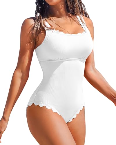 Image of Charmo Womens Scalloped One Piece Swimsuits Modest Bathing Suits