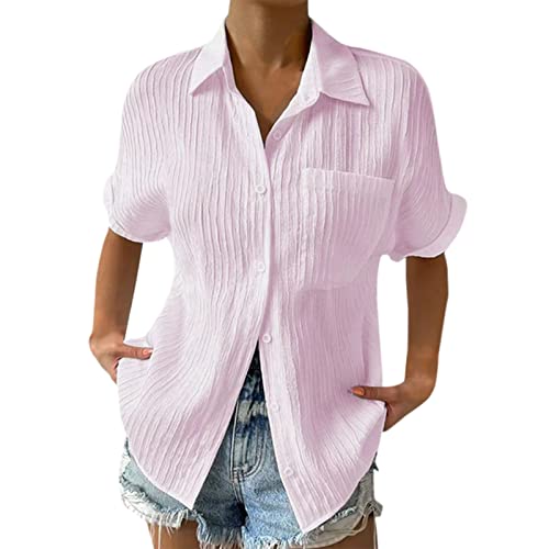 Chemise en lin femme grande taille décontractée à manches courtes pour l'été