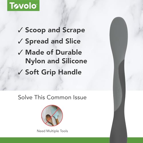 Image of Tovolo Mini Scoop and Spread Tool for Kitchen Meal Prep Small Sandwich Spreader Spatula for Peanut Butter Jelly, Silicone BPA Free Dishwasher Safe Scooper Spreader, Charcoal and Oyster Gray