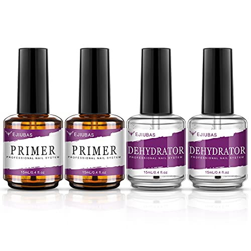 Acrylic Nail Supplies Nail Primer - Professional Nail Dehydrator and Primer, 4PCS Long-Lasting Nail Dehydrator and Primer for Acrylic Nails, Fast Air Dry for Gel Polish & Acrylic Powder 0.5oz
