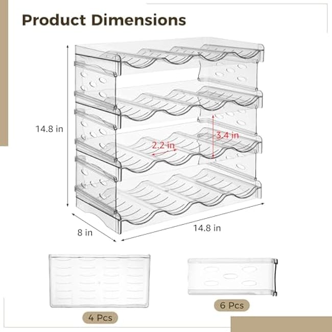 OMISTAR 4 Tiers Water Bottle Organizer, Clear Plastic Stackable Shelf Compatible with Stanley, Holds 16 Cups 32 oz, Non-Slip Breathable Kitchen Rack, Detachable No-Tool Installation