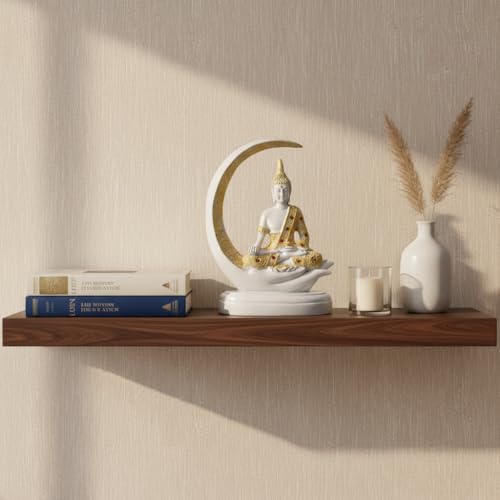 Image of ZAICUS White Buddha Idol for Home Decor | Meditating Buddha Statue on Crescent Moon | Showpiece for Living Room, Office, Temple | Spiritual Gift