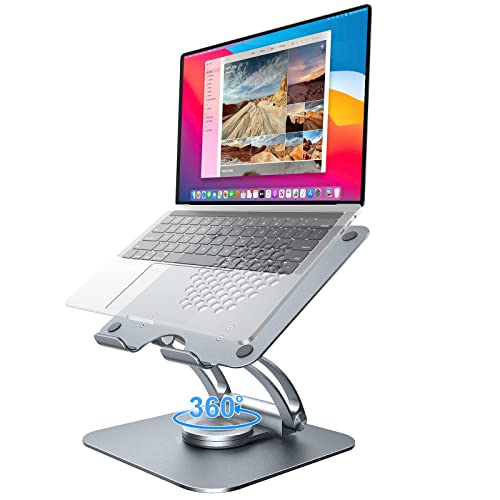 Proffisy Laptop Stand,Portable Laptop Stand for Desk Adjustable Laptop Holder with 360°Rotatable Base Ergonomic 2022 New Upgraded Aluminum Laptop Riser for Table with Honeycomb Heat-Vent Compatible for Macbook,10″-17″ Laptops, Dark Grey